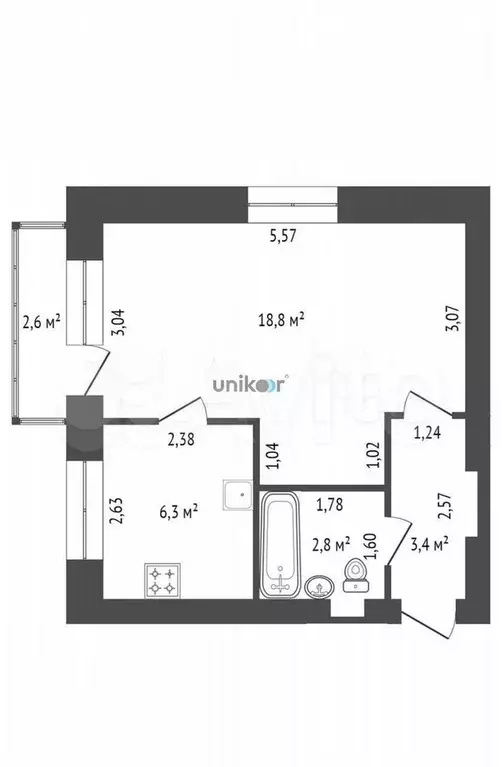 1-к. квартира, 31,3 м, 4/5 эт. - Фото 0