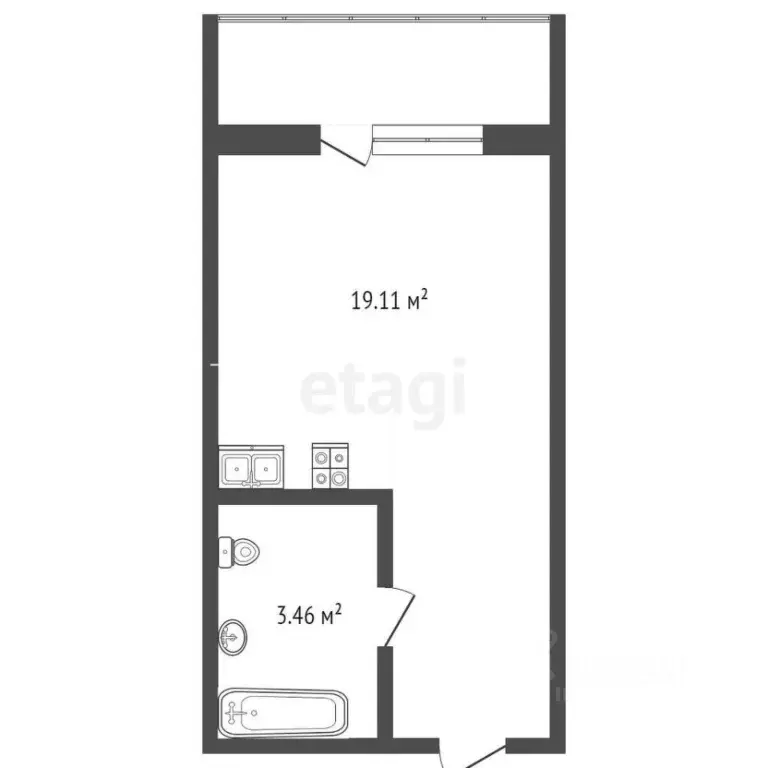 Студия Тюменская область, Тюмень ул. Новоселов, 109 (19.5 м) - Фото 1