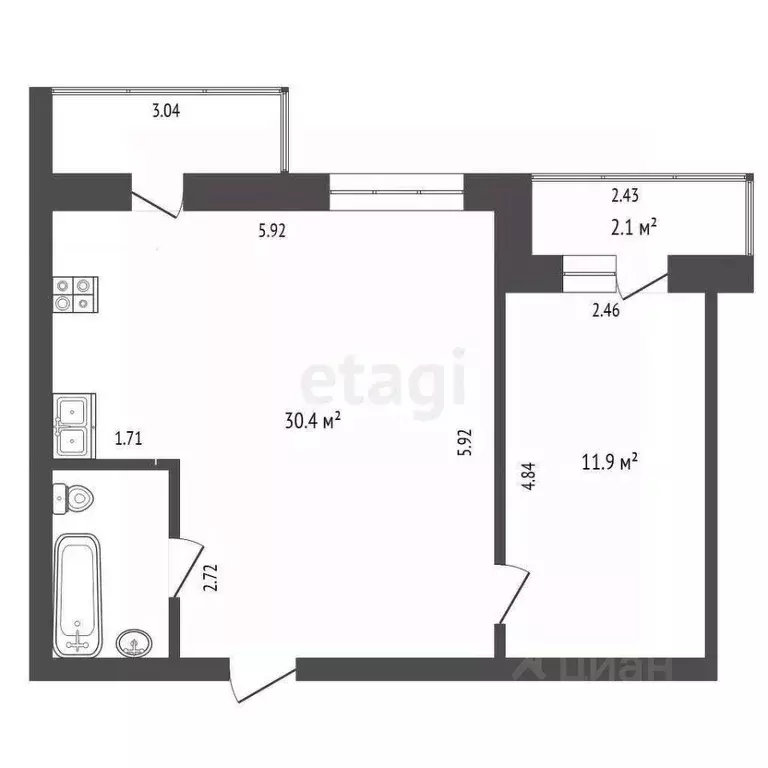 1-к кв. Тюменская область, Тюмень ул. Шишкова, 19 (46.3 м) - Фото 1