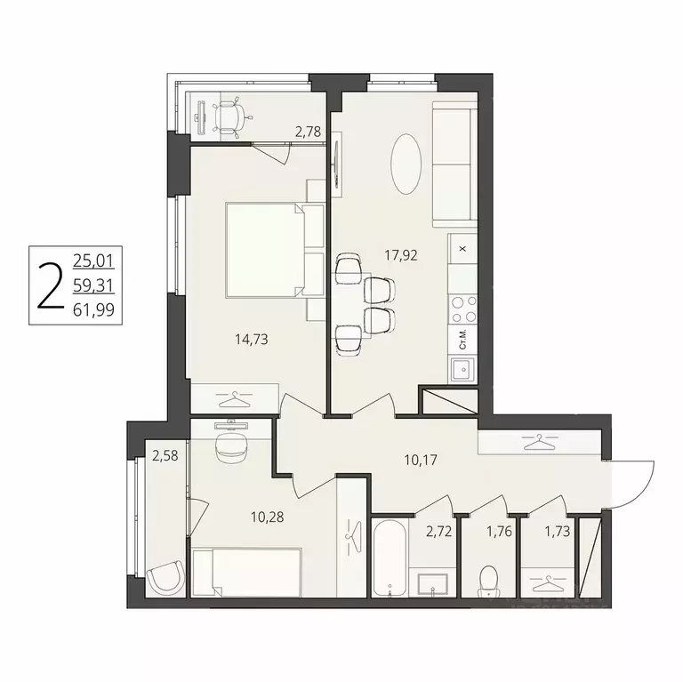 2-к кв. Волгоградская область, Волгоград ул. Степана Разина, 25/1 ... - Фото 1