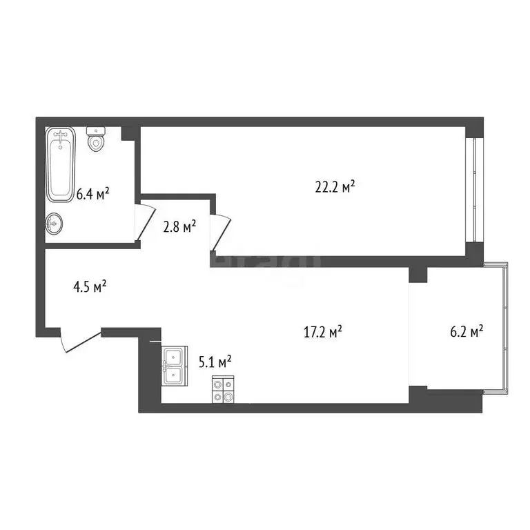 1-комнатная квартира: Тюмень, Первомайская улица, 8 (63.5 м) - Фото 1