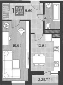 1-к кв. Краснодарский край, Краснодар ул. Командорская, 15/1 (40.8 м) - Фото 0