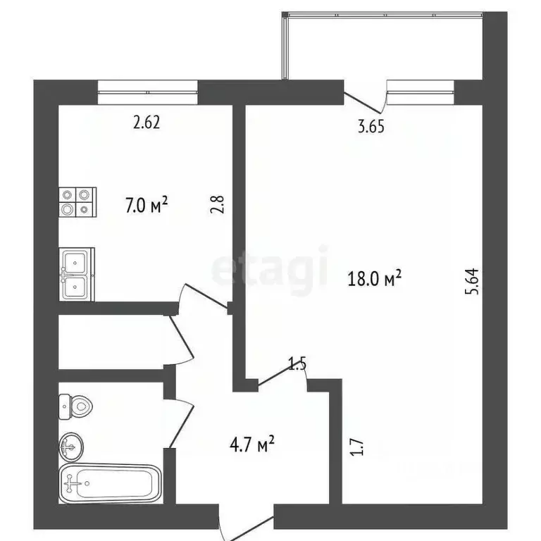 1-к кв. Крым, Симферополь ул. Маршала Василевского (34.1 м) - Фото 2