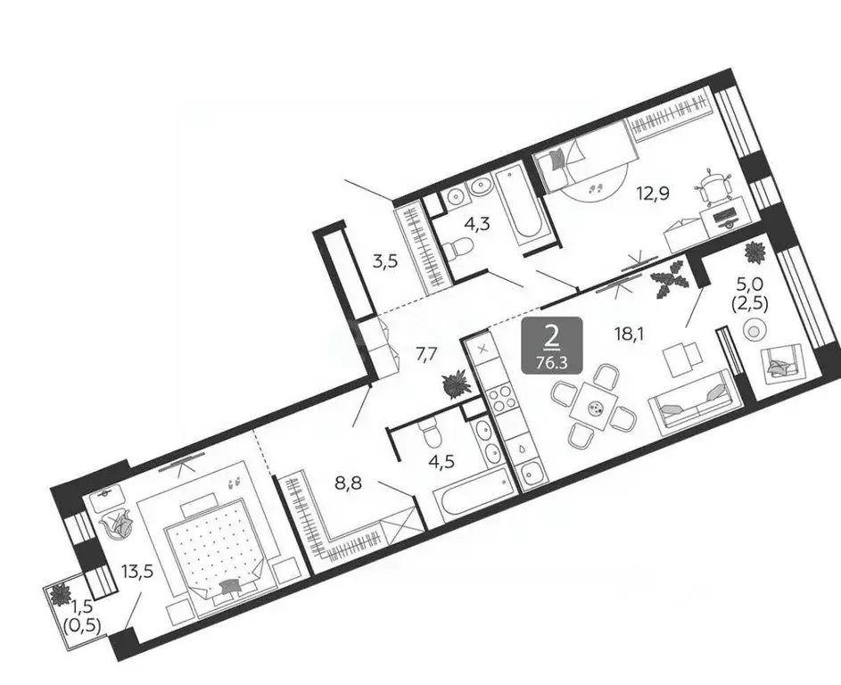 2-к кв. Москва наб. Марка Шагала, 11к3 (78.3 м) - Фото 1