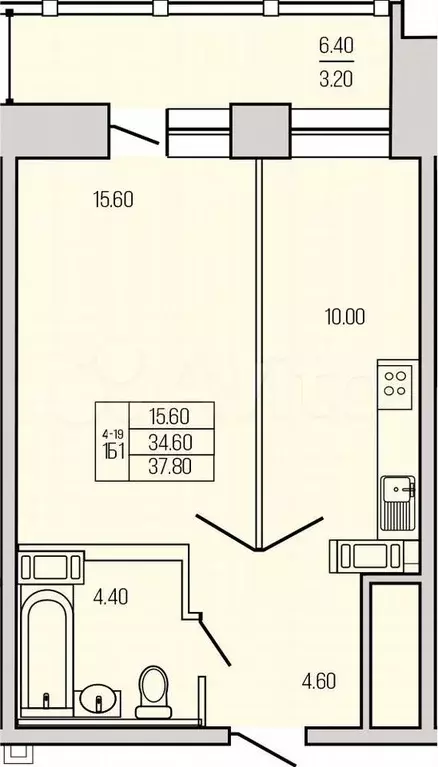 1-к. квартира, 37,8 м, 17/21 эт. - Фото 1