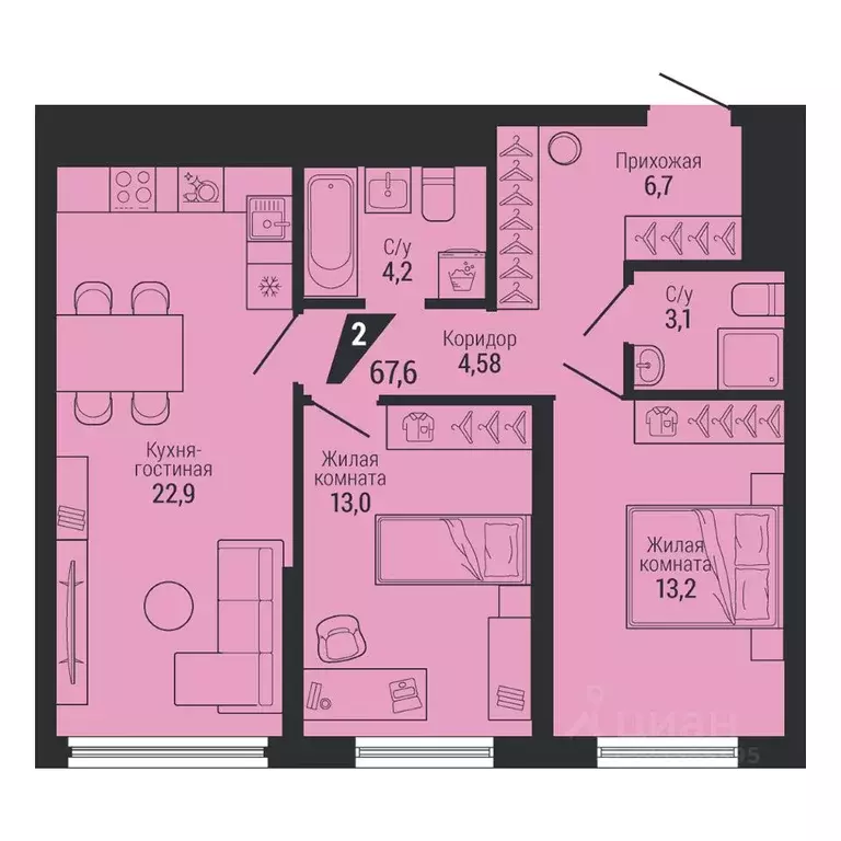 3-к кв. Свердловская область, Екатеринбург Эльмаш жилрайон, К100 жилой ... - Фото 1