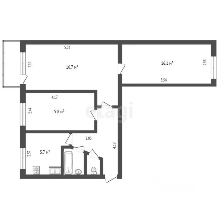 3-к кв. Тюменская область, Тюмень ул. Рационализаторов, 19 (57.0 м) - Фото 1