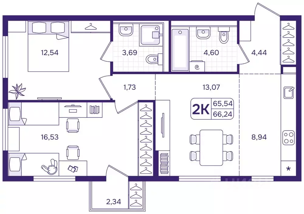 2-к кв. Приморский край, Владивосток ул. Борисенко (66.24 м) - Фото 1