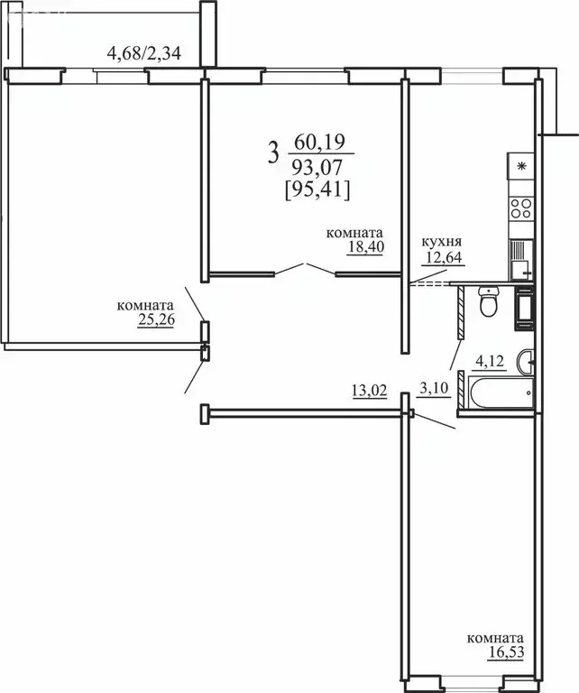 3-комнатная квартира: Челябинск, улица Маршала Чуйкова, 32 (93.07 м) - Фото 0