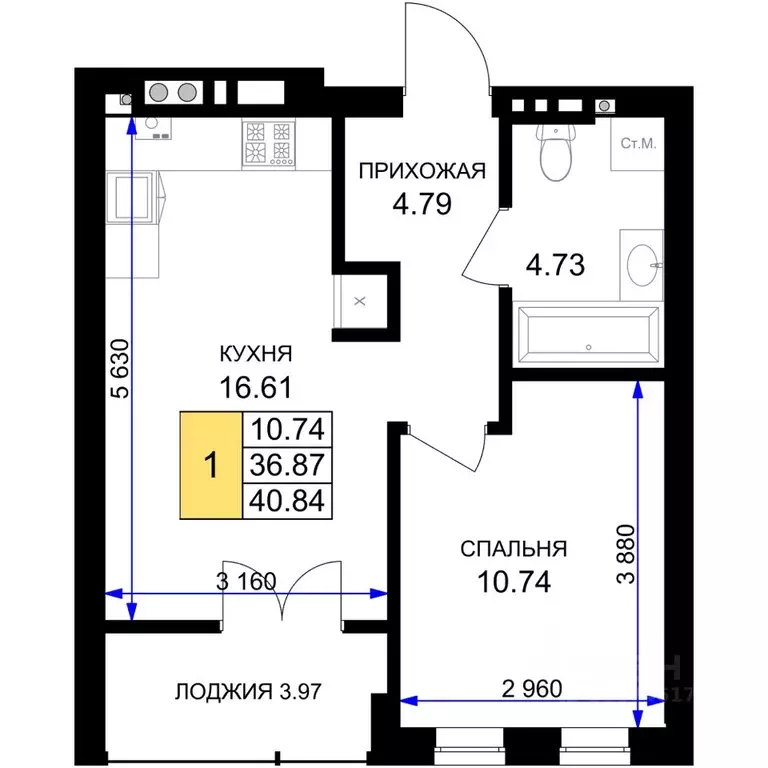1-к кв. Калининградская область, Гурьевск Включи жилой комплекс (40.84 ... - Фото 0
