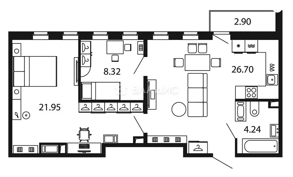 2-комнатная квартира: Санкт-Петербург, проспект Авиаконструкторов, 61 ... - Фото 1