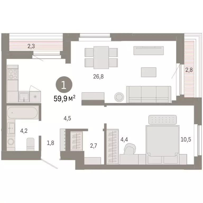1-комнатная квартира: Новосибирский район, рабочий посёлок Краснообск, ... - Фото 2