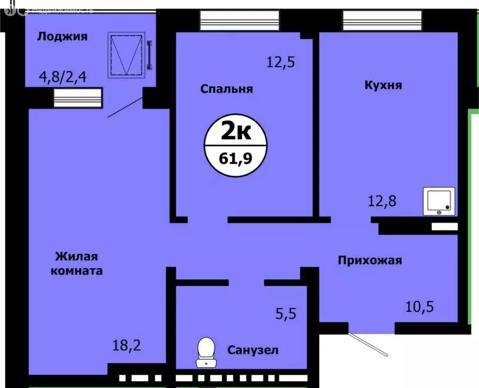 2-комнатная квартира: Красноярск, улица Лесников, 49 (61.9 м) - Фото 0