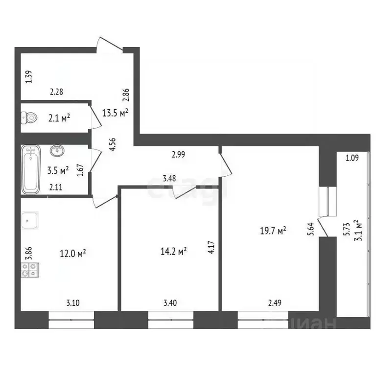 2-к кв. Вологодская область, Череповец Ленинградская ул., 21 (65.0 м) - Фото 2