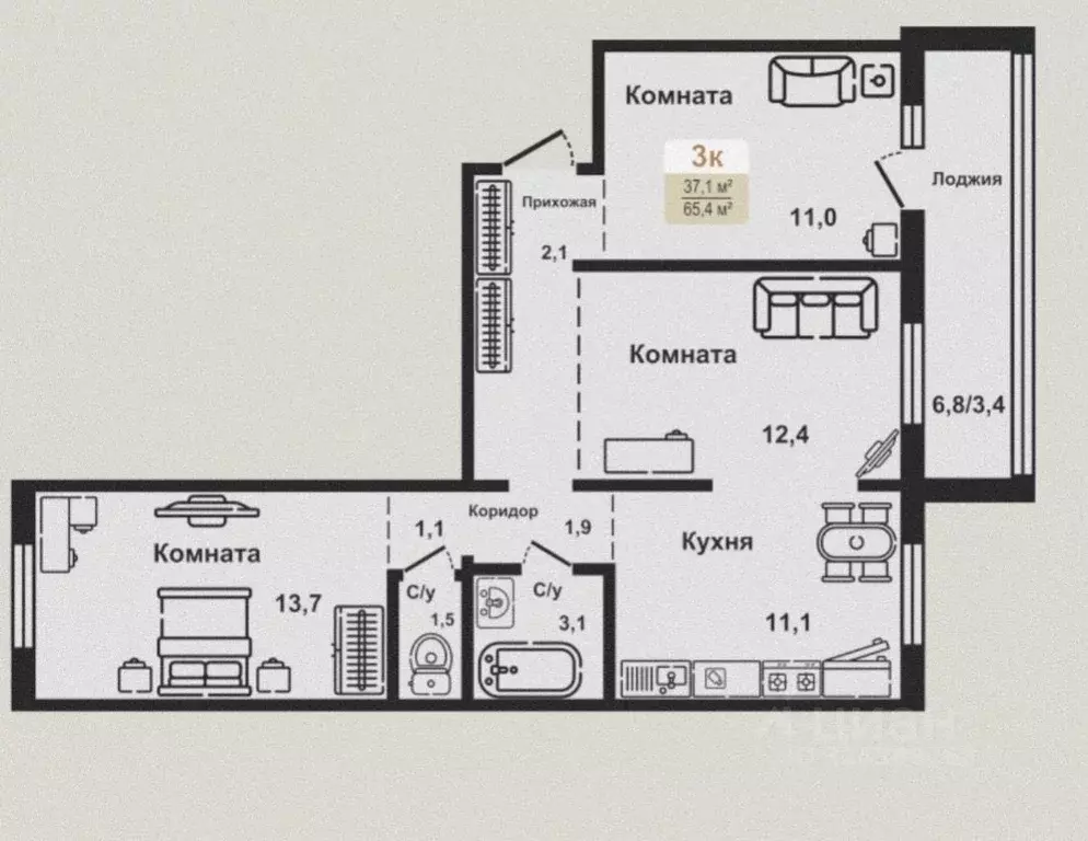 3-к кв. Курганская область, Курган Заозерный жилрайон, 8-й мкр, 12 ... - Фото 1