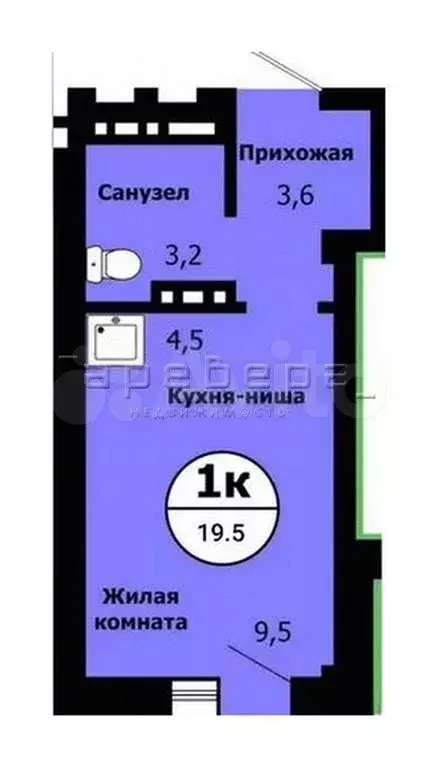 Квартира-студия, 19,5 м, 1/19 эт. - Фото 0