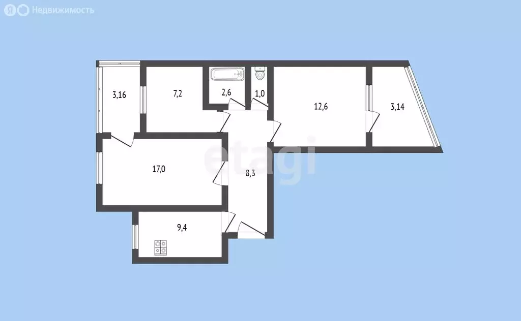 3-комнатная квартира: Черкесск, улица Гутякулова, 20 (51.8 м) - Фото 0