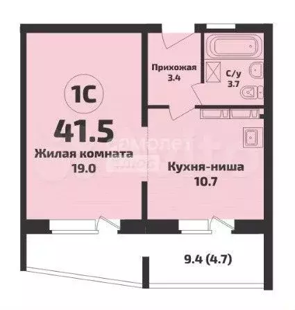 1-к. квартира, 41,4 м, 11/14 эт. - Фото 0