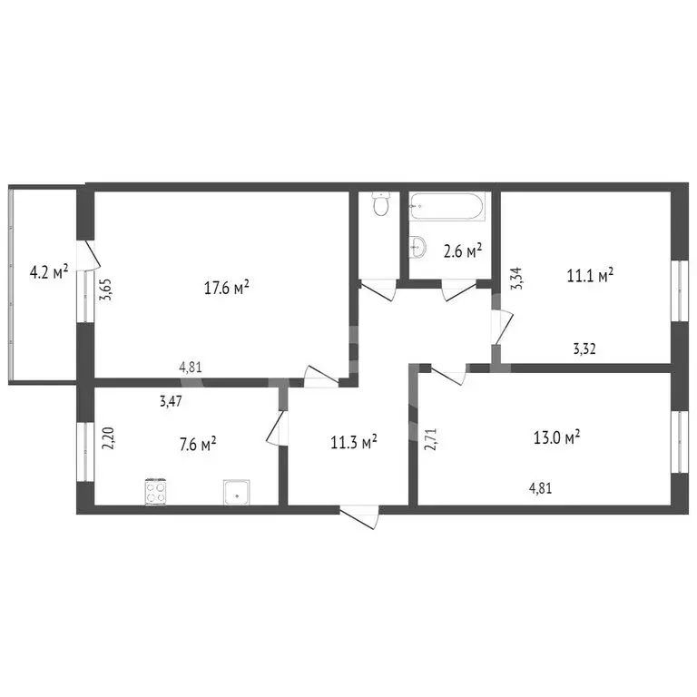 3-комнатная квартира: Тобольск, улица Семёна Ремезова, 54 (60 м) - Фото 1