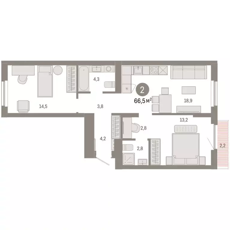 2-комнатная квартира: Новосибирский район, рабочий посёлок Краснообск, ... - Фото 2