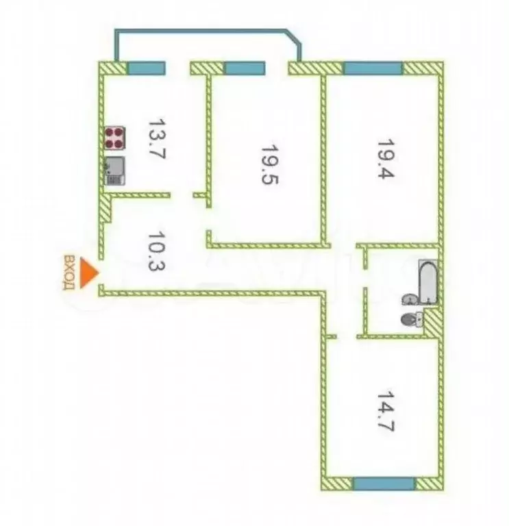 3-к. квартира, 91 м, 7/10 эт. - Фото 0