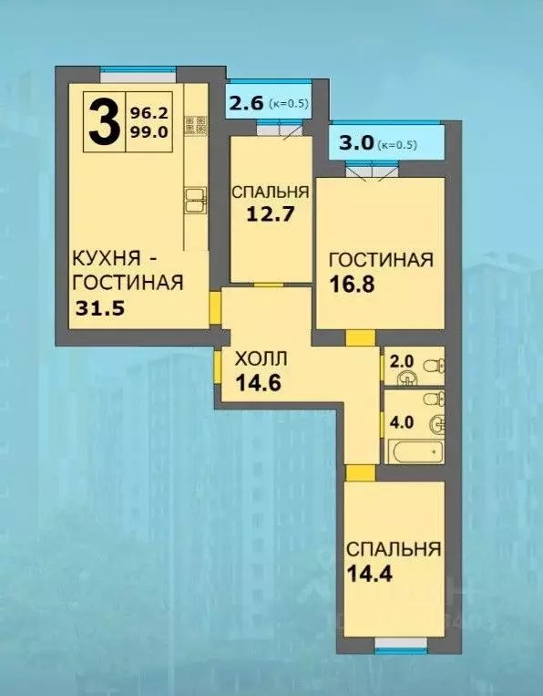3-к кв. Калининградская область, Калининград ул. Старшины Дадаева ... - Фото 1