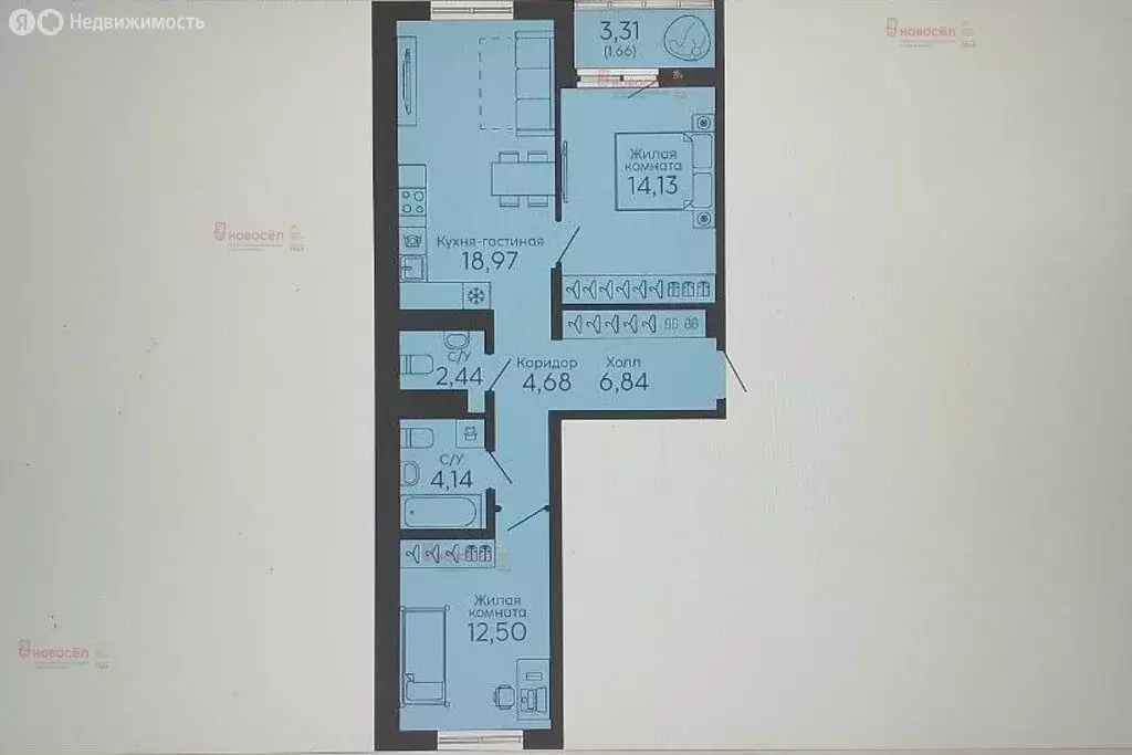 2-комнатная квартира: Екатеринбург, Новосинарский бульвар, 7 (65.36 м) - Фото 1