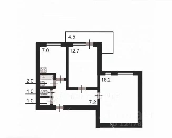 2-к кв. Санкт-Петербург ул. Олеко Дундича, 25К2 (48.9 м) - Фото 1