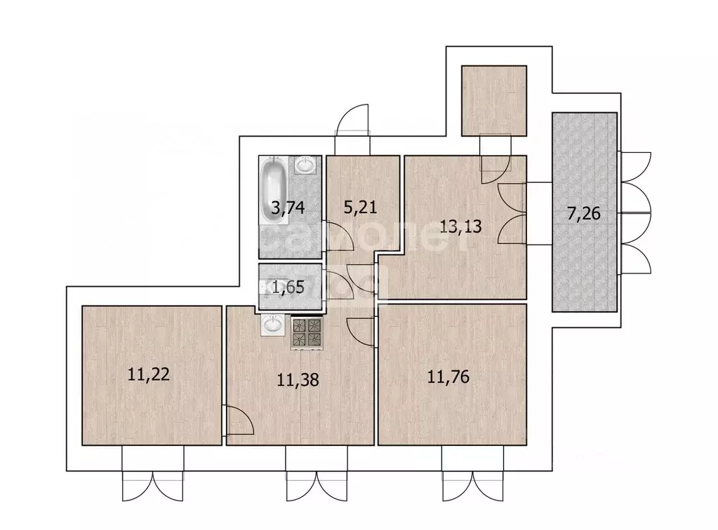 3-к кв. Тюменская область, Тюмень ул. Революции, 228 (58.08 м) - Фото 1