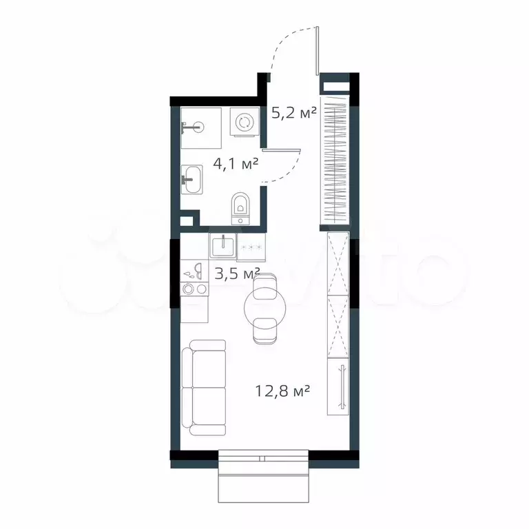 Квартира-студия, 25,6 м, 6/12 эт. - Фото 0