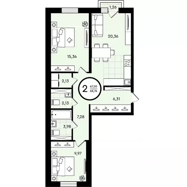 2-к кв. Тюменская область, Тюмень ул. Александра Звягина, 2 (68.76 м) - Фото 1