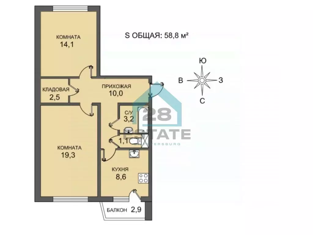 2-к кв. Санкт-Петербург Оборонная ул., 22 (58.8 м) - Фото 2