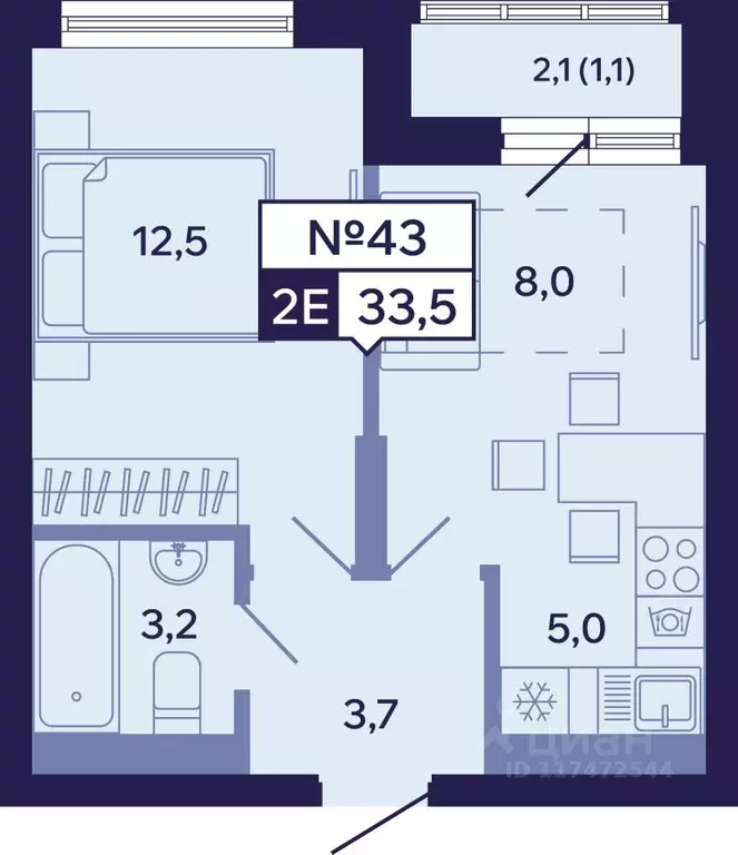 2-к кв. Саха (Якутия), Якутск ул. Новопортовская, 1Д (33.5 м) - Фото 1