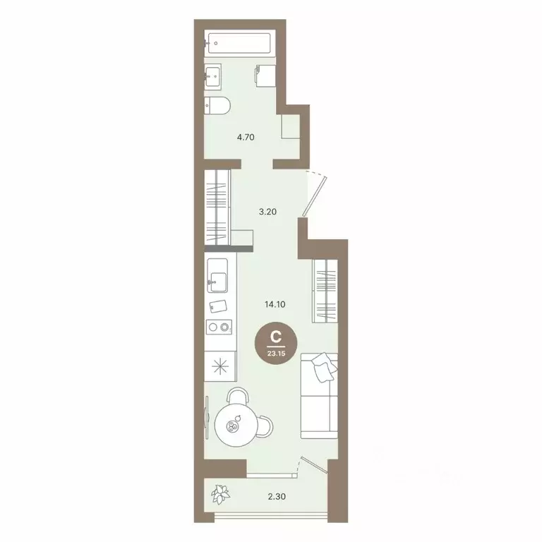 Студия Нижегородская область, Нижний Новгород 52-й кв-л,  (23.15 м) - Фото 0