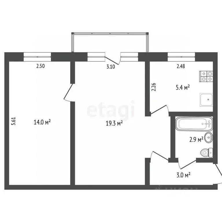 2-к кв. Тюменская область, Тюмень ул. Пермякова, 12 (44.6 м) - Фото 2