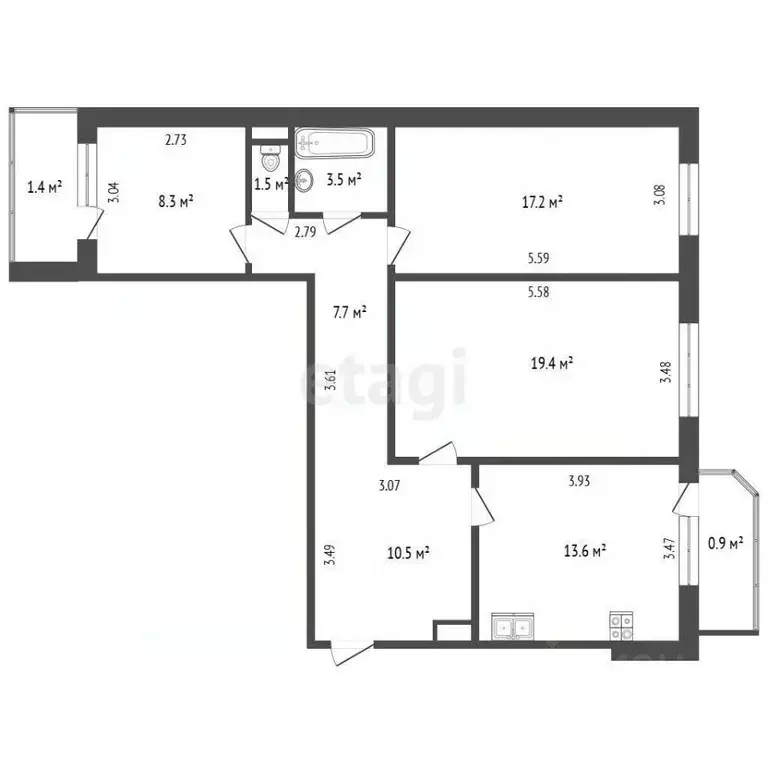 3-к кв. Тюменская область, Тюмень Широтная ул., 129к1 (81.7 м) - Фото 2