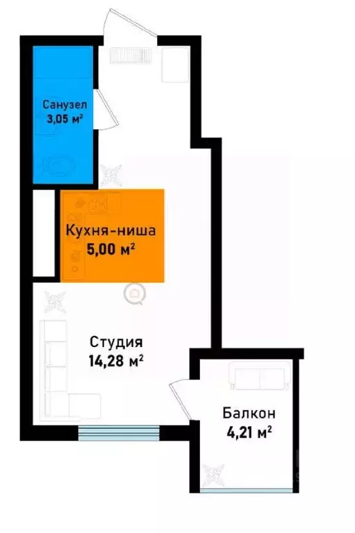 1-к кв. Крым, Черноморское пгт ул. Евпаторийская, 1 (26.0 м) - Фото 1