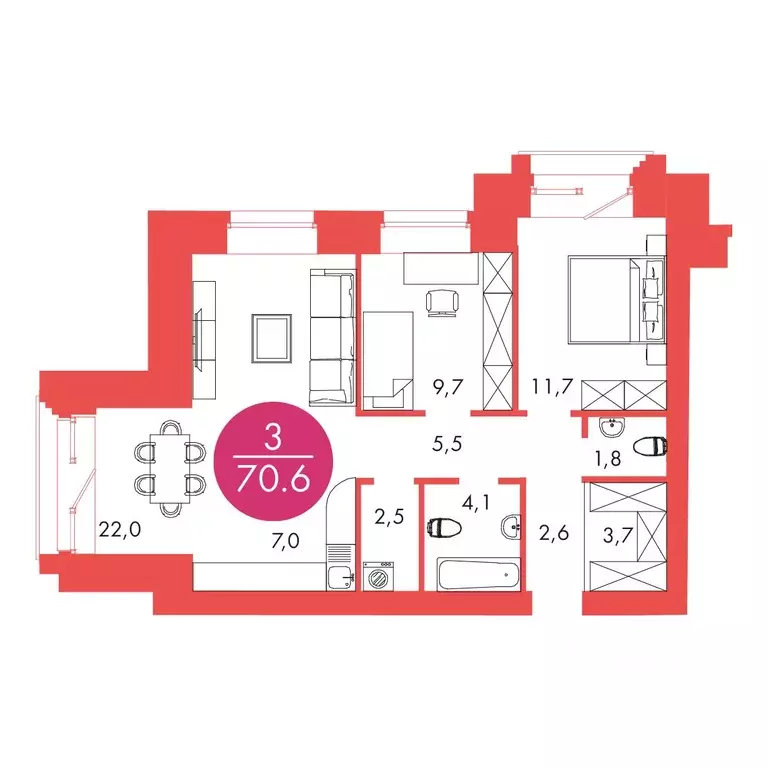 3-к кв. Красноярский край, Красноярск ул. Шахтеров, 33А (70.6 м) - Фото 0