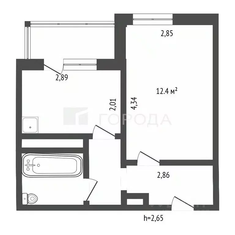 1-к кв. Кемеровская область, Новокузнецк ул. Новоселов, 38 (28.2 м) - Фото 2