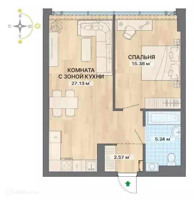 Продаётся 1-к квартира, 50.3 м - Фото 1