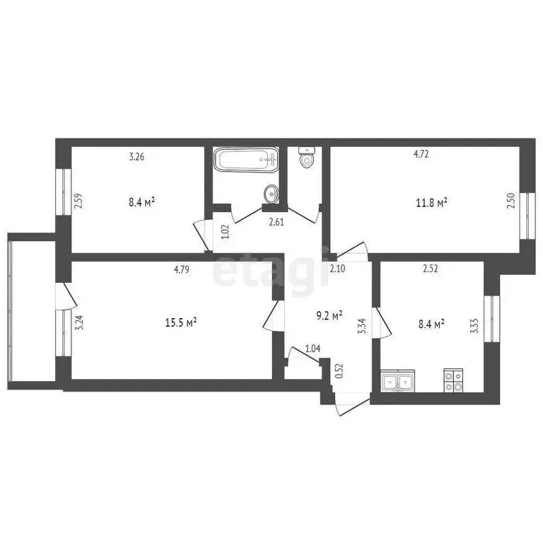 3-комнатная квартира: Ишим, Большая улица, 200 (58.3 м) - Фото 1
