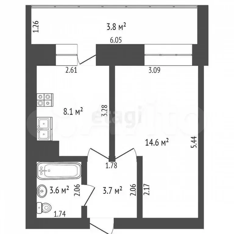 1-к. квартира, 35 м, 8/10 эт. - Фото 0