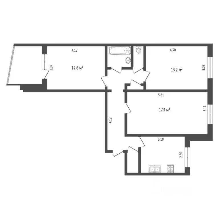 3-к кв. Тюменская область, Тюмень ул. Домостроителей, 6а (68.8 м) - Фото 2