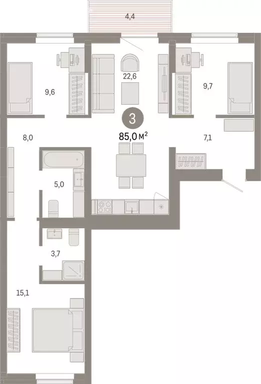 3-комнатная квартира: Омск, Кировский округ (85.03 м) - Фото 1