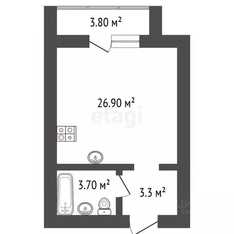 Студия Владимирская область, Ковров ул. Строителей, 39/3 (26.9 м) - Фото 1