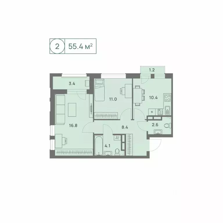 2-к кв. Пермский край, Пермь Трамвайная ул., 27 (55.4 м) - Фото 0