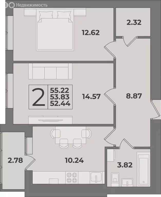 2-комнатная квартира: Калининград, Суздальская улица, 15 (55.22 м) - Фото 0