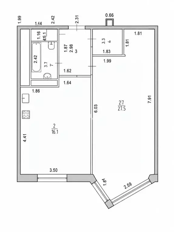1-к кв. Санкт-Петербург ул. Орджоникидзе, 59к2 (57.0 м) - Фото 2