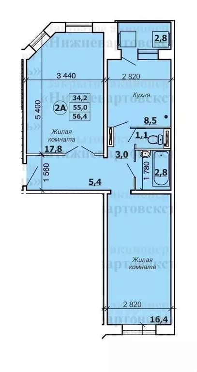 2-к кв. Ханты-Мансийский АО, Нижневартовск Осенняя ул., 23 (54.0 м) - Фото 0