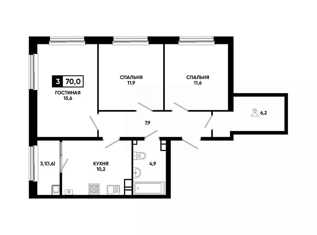 3-к кв. Ставропольский край, Ставрополь ул. Доваторцев, 179Гк1 (70.0 ... - Фото 1